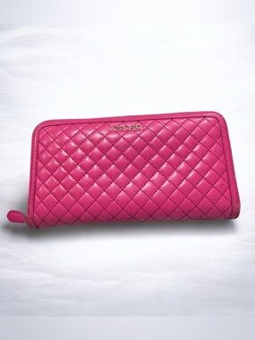 Prada 1M0506 Fuchsia Pink Quilted Nappa Leather Zip Around Continental Wallet